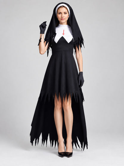 Nun Costume with Black Veil on-model view
