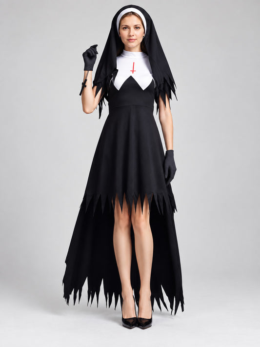 Nun Costume with Black Veil on-model view