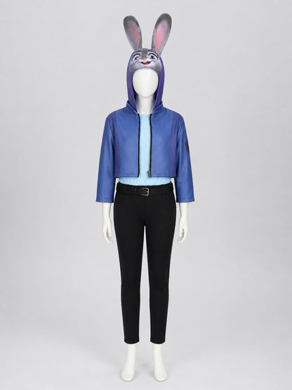 Judy Rabbit Cosplay Costume with Eared Hat and Belt on-model view