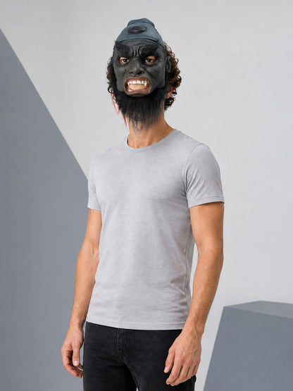 Gray-Black Carnival Mask with Hair and Beard