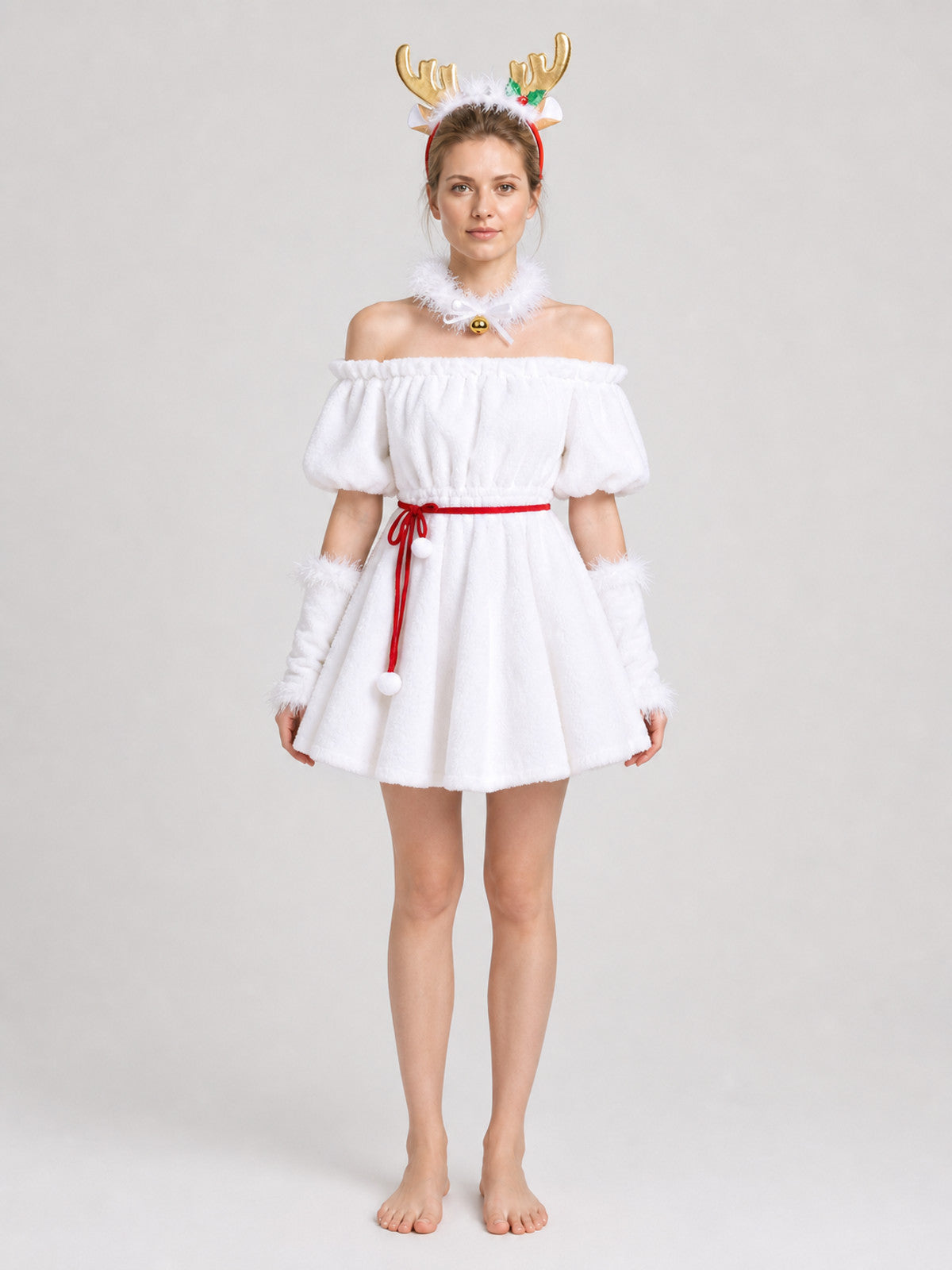 Christmas Set: Dress, Antlers, Belt, and Accessories on-model view