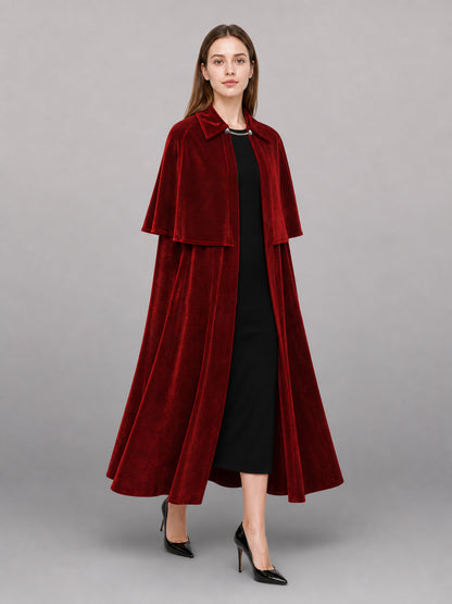 Burgundy Carnival Cape with a High Collar front view