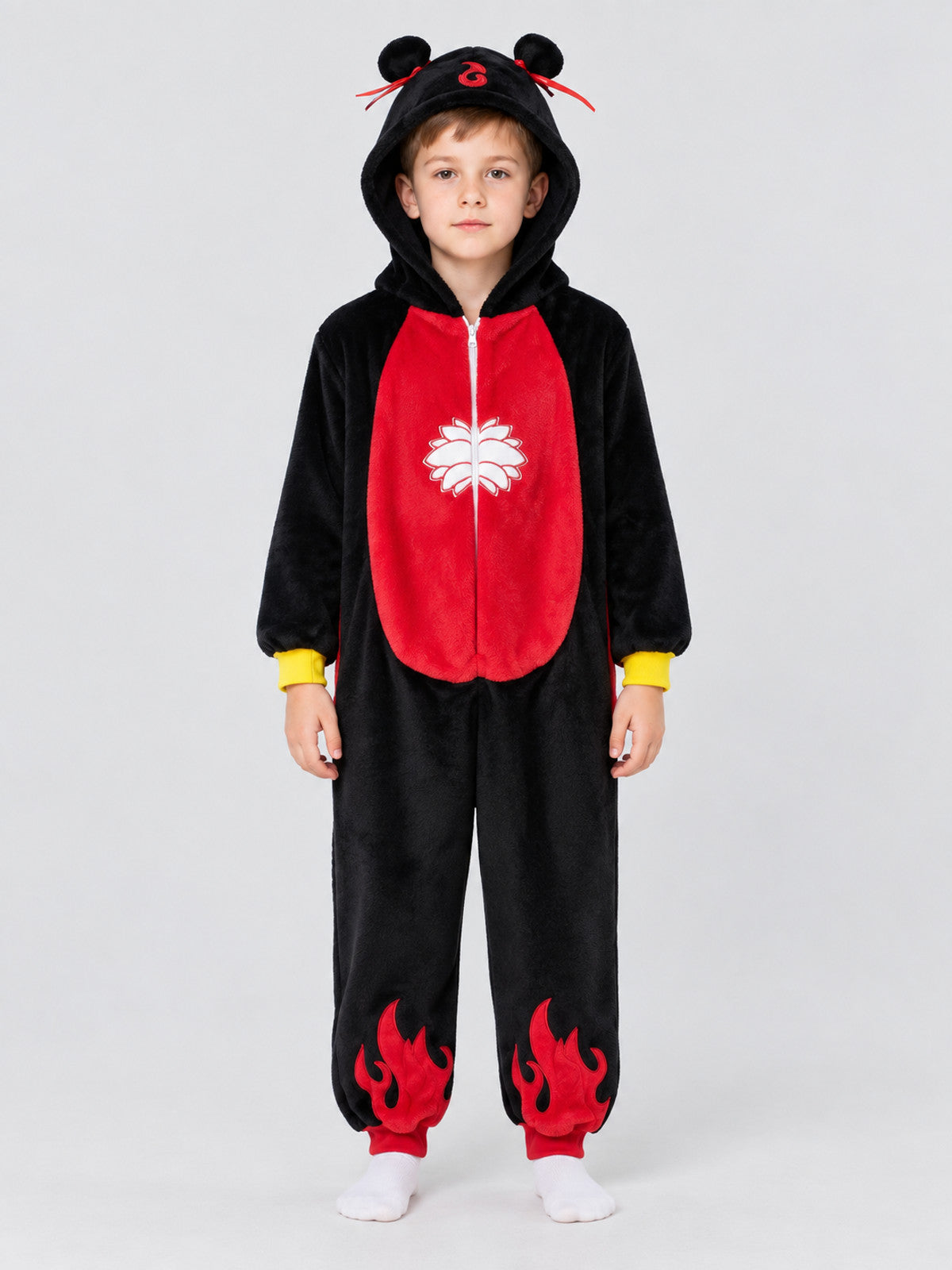 Kids' Flannel Hooded Pajama Jumpsuit with Ears
