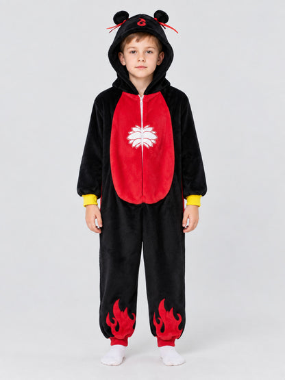 Kids' Flannel Hooded Pajama Jumpsuit with Ears