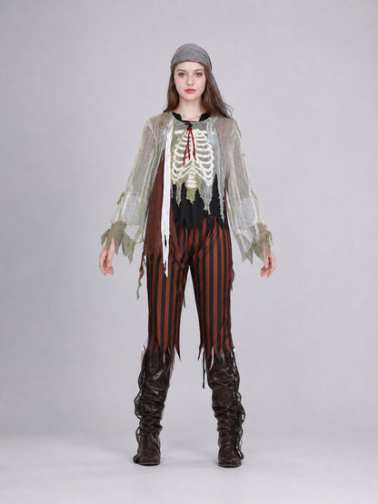 Pirate costume for masquerades and cosplay designed in a rugged pirate style. front view