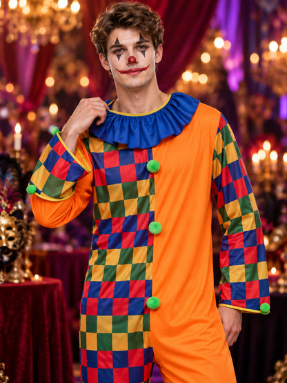 Clown Costume Orange Jumpsuit with Ruffles and Diamonds