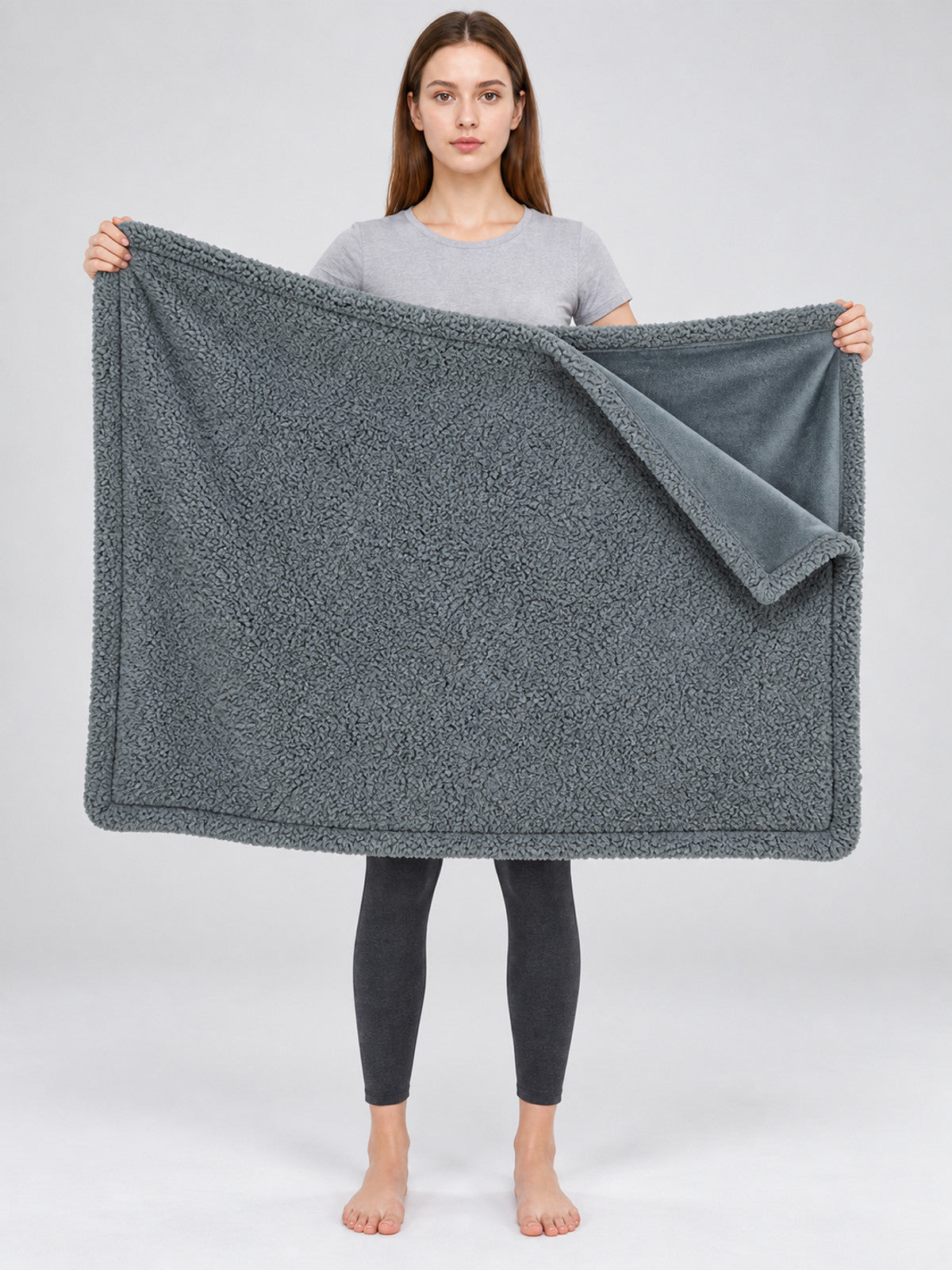 Reversible Pet Blanket, Gray on-model view