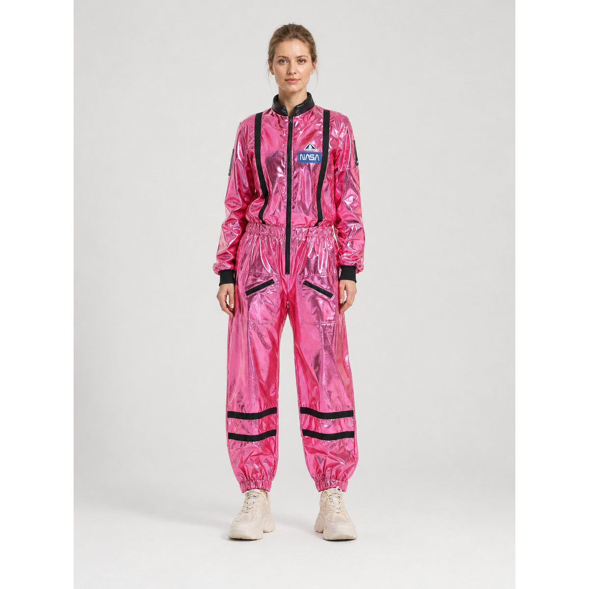 Pink NASA Jumpsuit for Cosplay and Halloween, M-XL on-model view