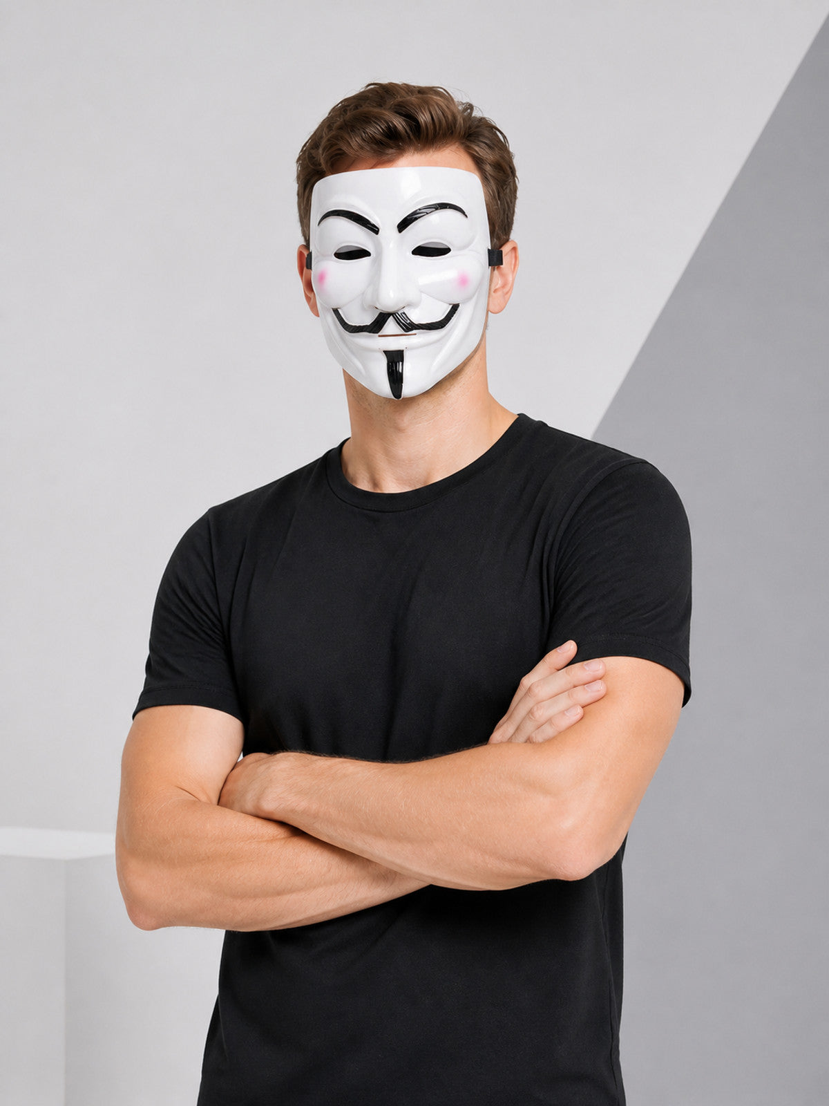 White Carnival Mask with Black and Pink Details