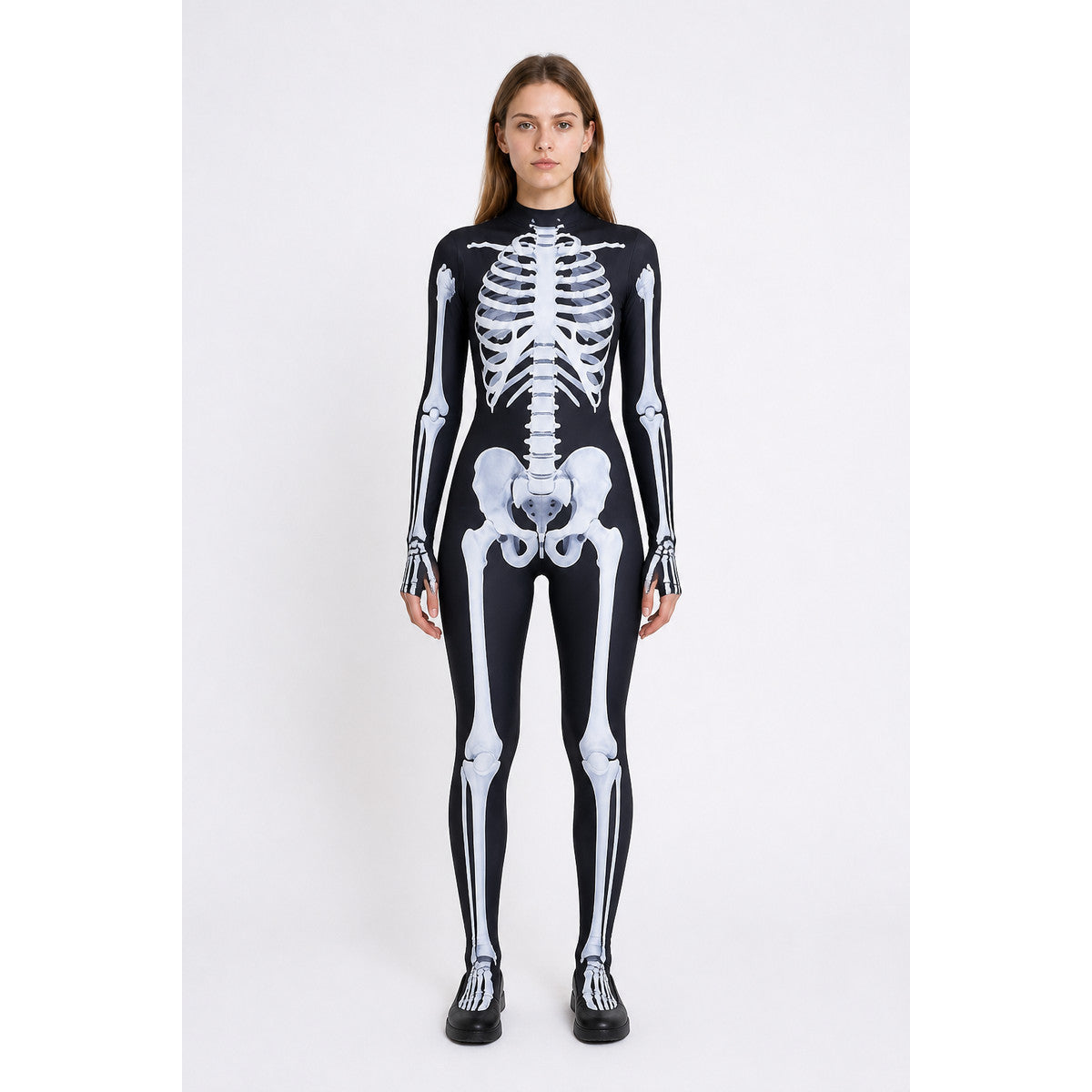 Black Skeleton Jumpsuit with White Print