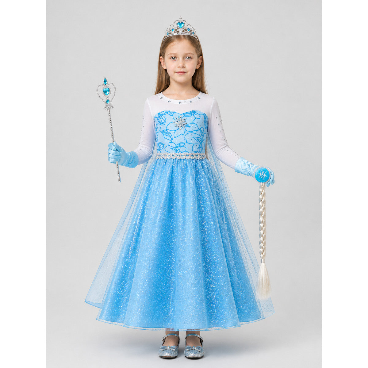 Elsa Princess Dress for Girls with Accessories on-model view
