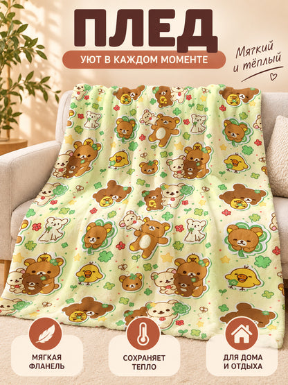 Light green fleece blanket with cartoon print