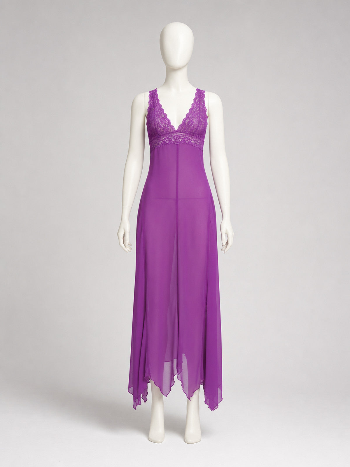 Purple Long Lace-Trimmed Slip Dress on-model view