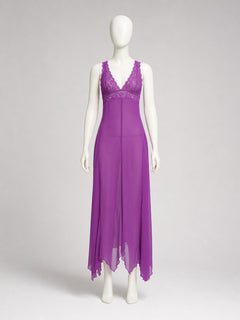 Purple Long Lace-Trimmed Slip Dress
