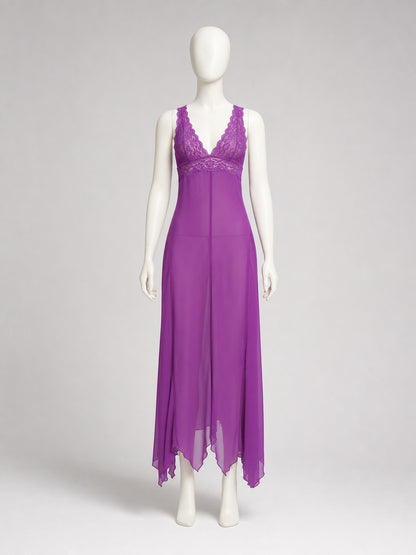 Purple Long Lace-Trimmed Slip Dress on-model view