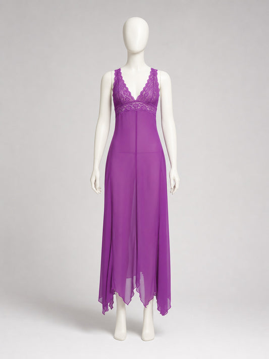 Purple Long Lace-Trimmed Slip Dress on-model view