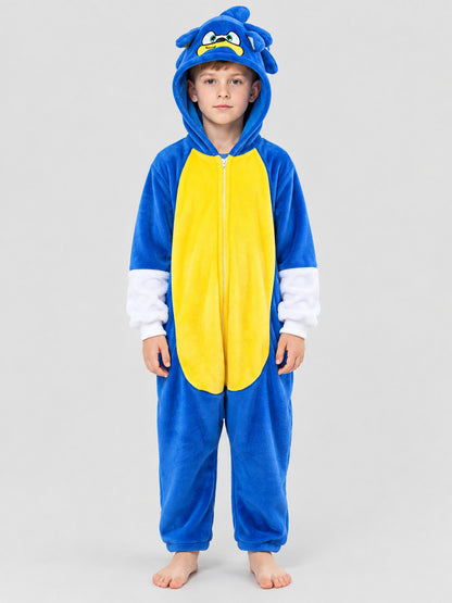 Blue Kigurumi Jumpsuit with Yellow Insert and Hood