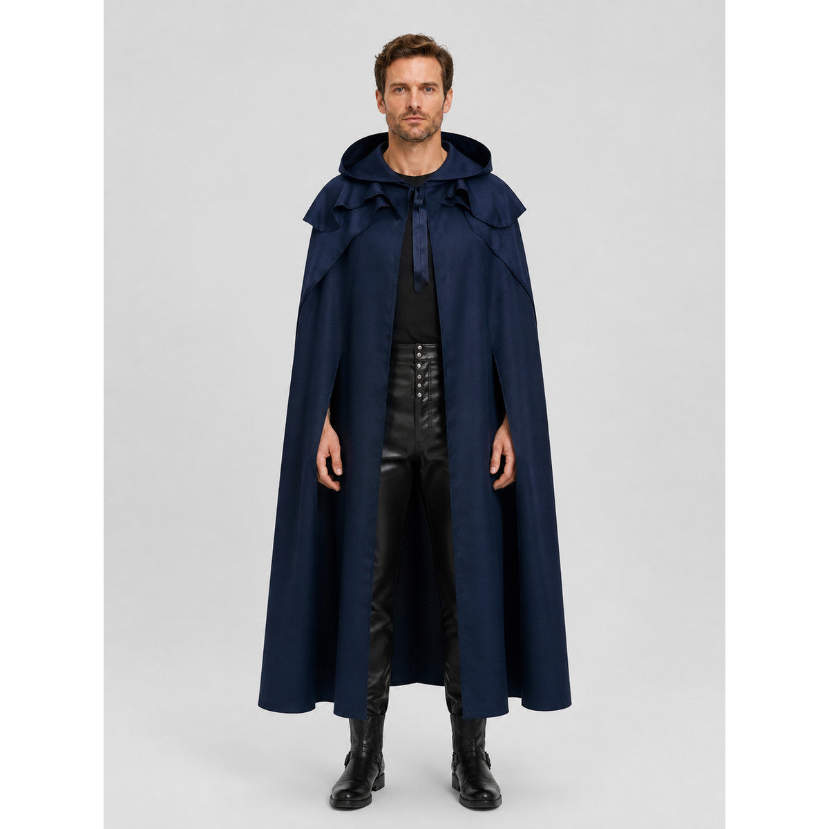 Dark Blue Hooded Cloak of Death for Cosplay on-model view