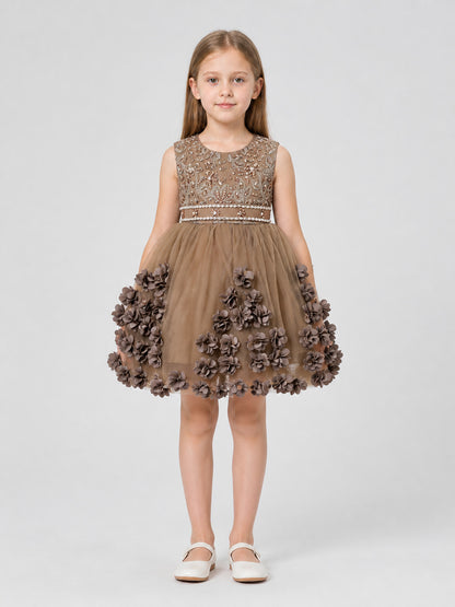 Children's Dressy Tutu Dress with Flowers and Sequins on-model view