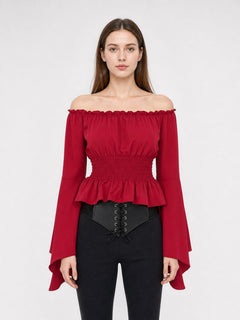 Red Off-the-Shoulder Top with Belt