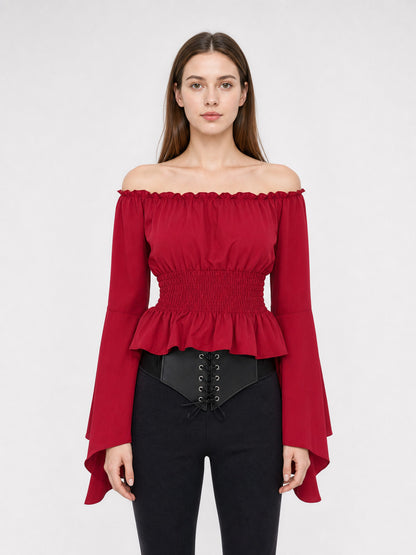 Red Off-the-Shoulder Top with Belt on-model view