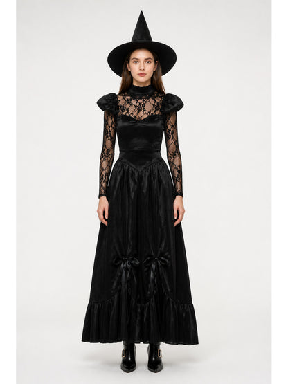 Black Witch Costume with Lace and Hat main product view