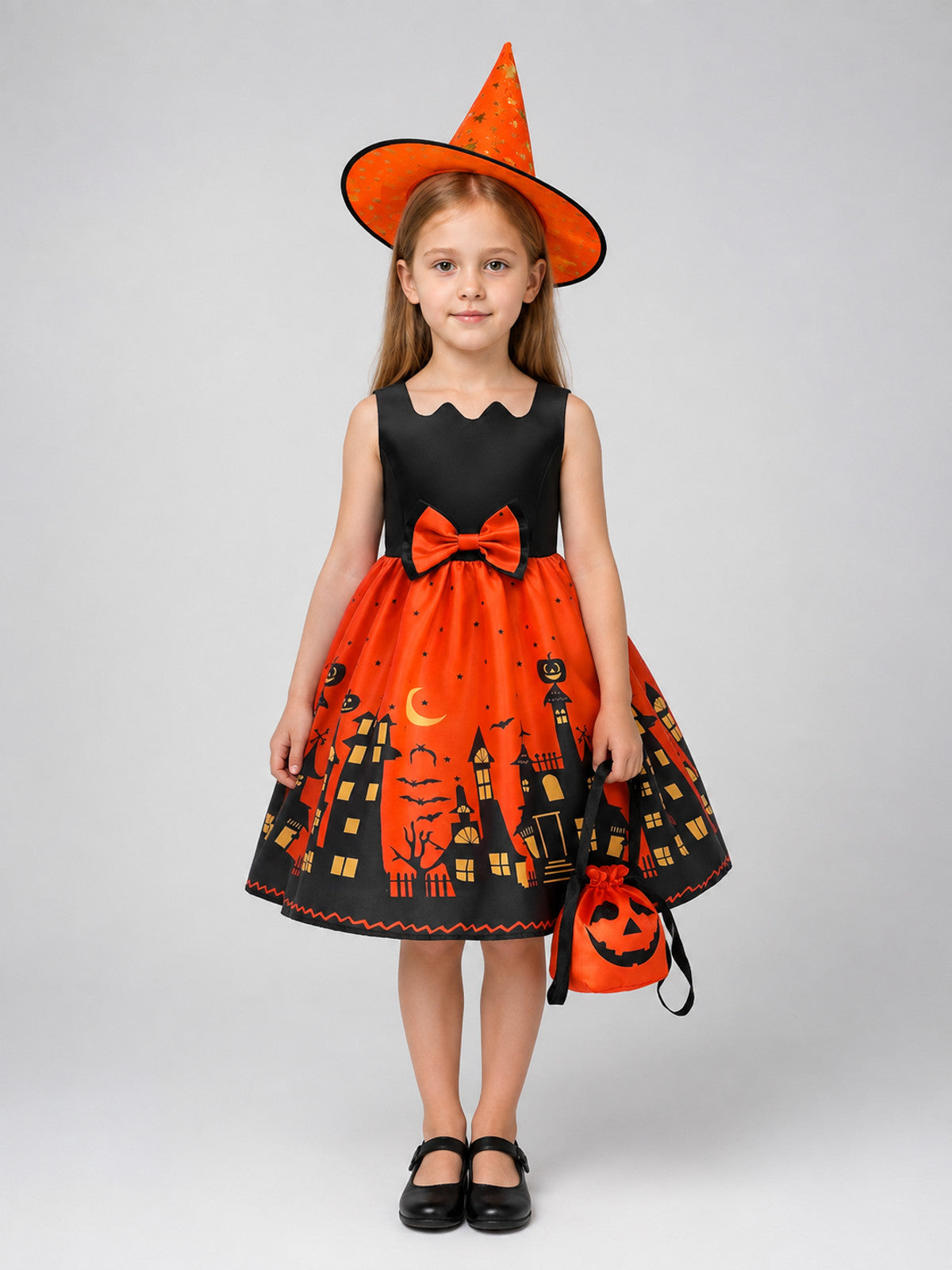 Children’s Halloween Costume Dress with Full Skirt on-model view