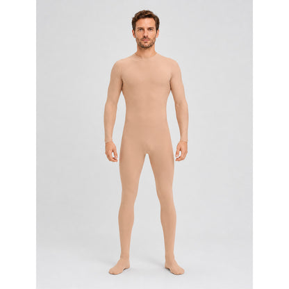 Flesh-colored zentai bodysuit with a high collar on-model view