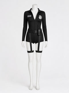 Women's Sexy Police Officer Bodysuit Costume Set with Leg Straps
