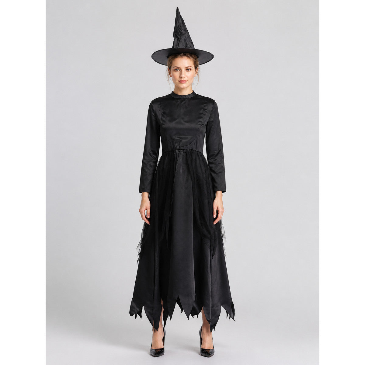 Halloween Witch Costume with Pointed Hat on-model view