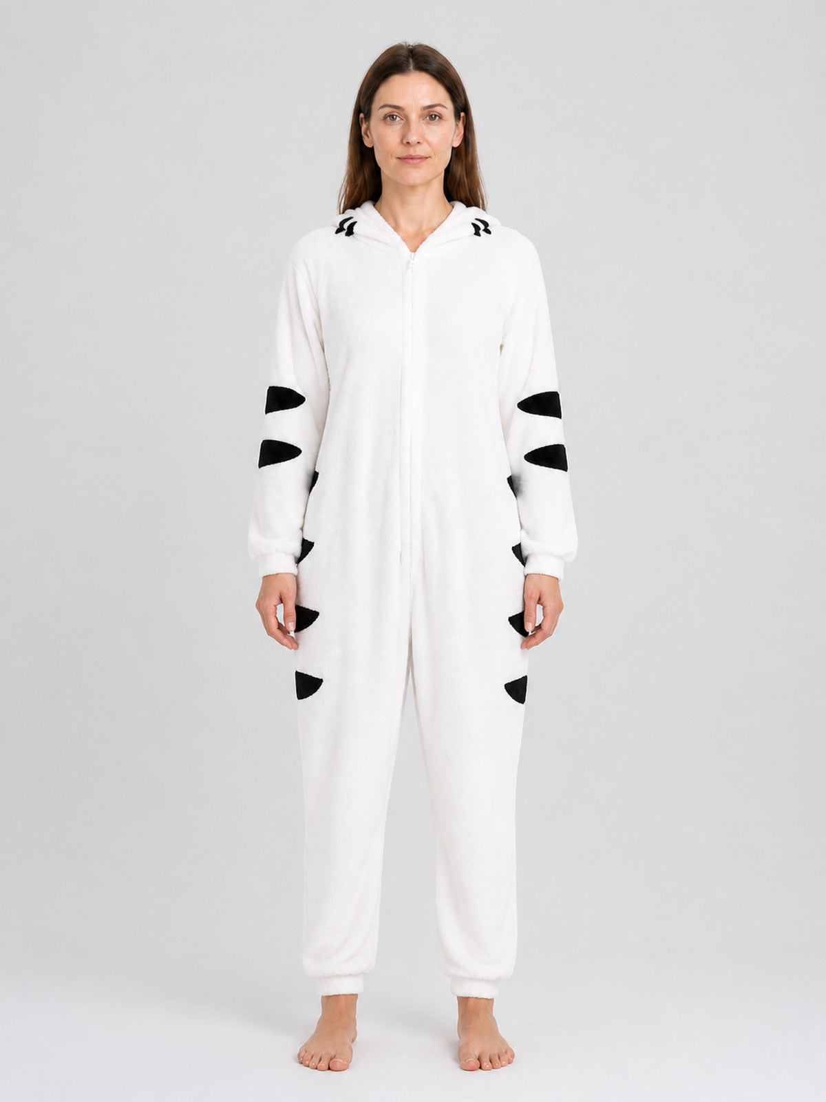 Husky Hooded Flannel Pajama Jumpsuit on-model view