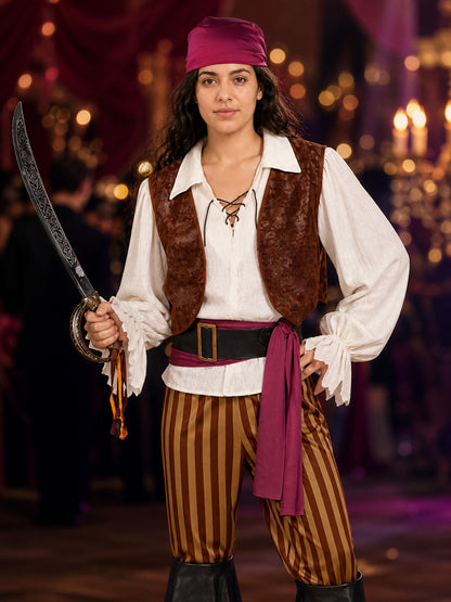 6-Piece Retro Pirate Costume for Halloween and Cosplay on-model view