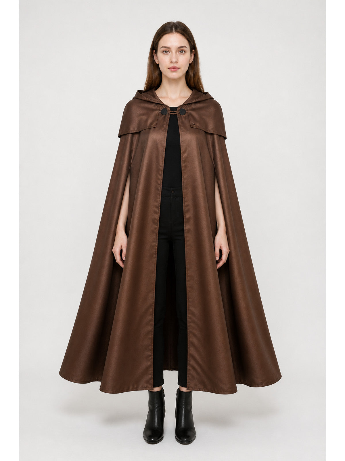 Long Brown Hooded Cloak-Cape main product view