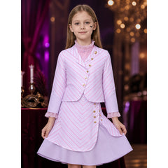 Kids Wicked Glinda Costume Set – 3 Piece Pink Striped Outfit with Gold Buttons