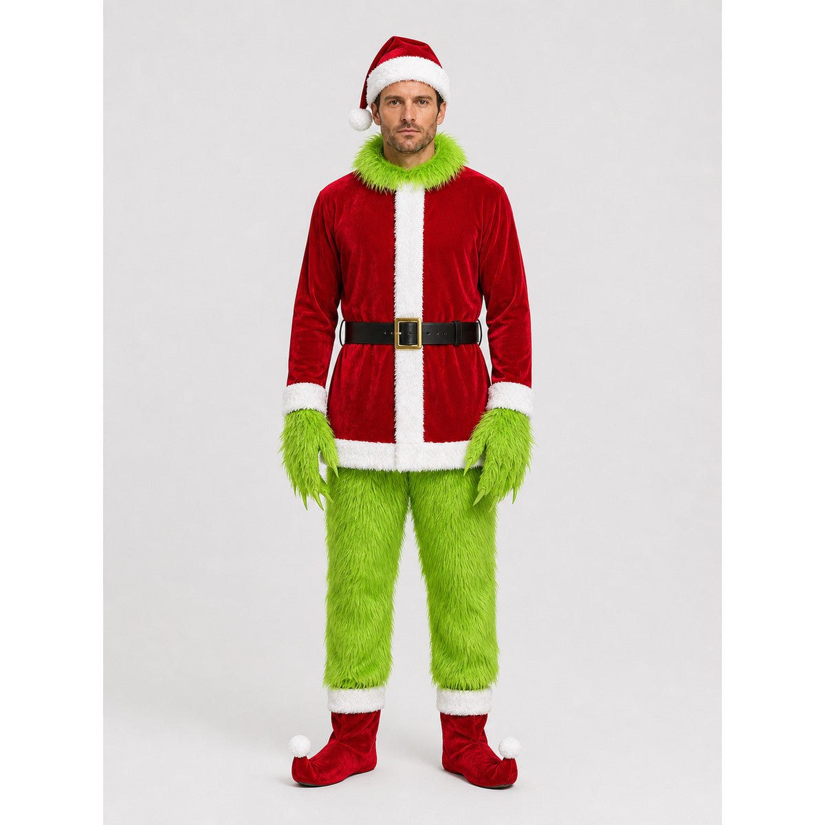 Grinch Costume for New Year's, Green Furry Look on-model view