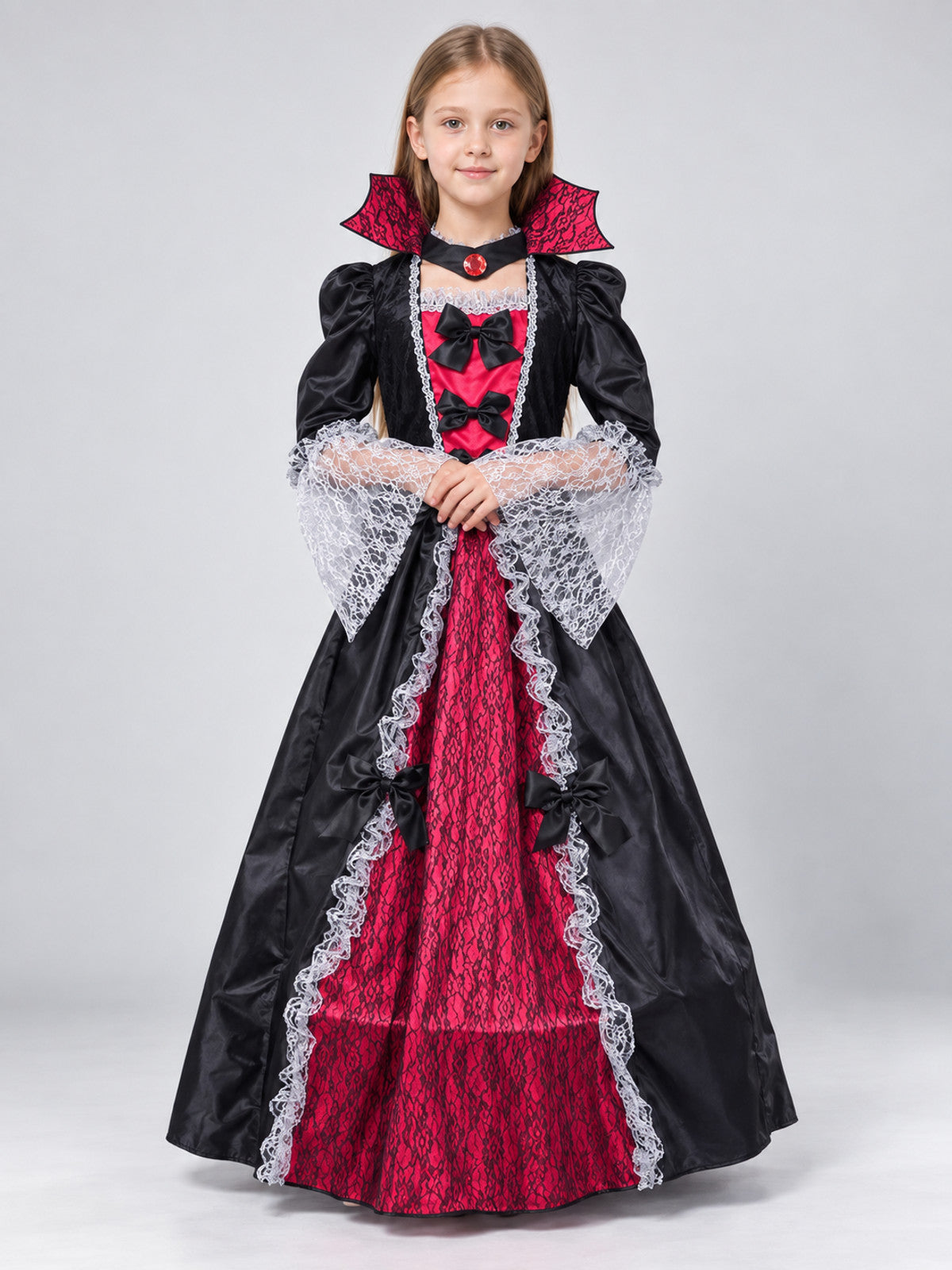Children's Vampire Costume with Red Bow on-model view