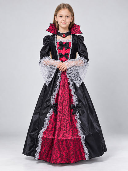 Children's Vampire Costume with Red Bow on-model view