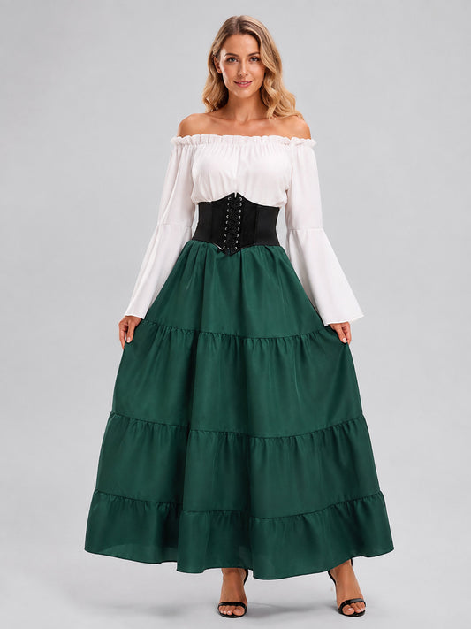 Stage Dress with a Corset Waist Belt and Ruffles on-model view