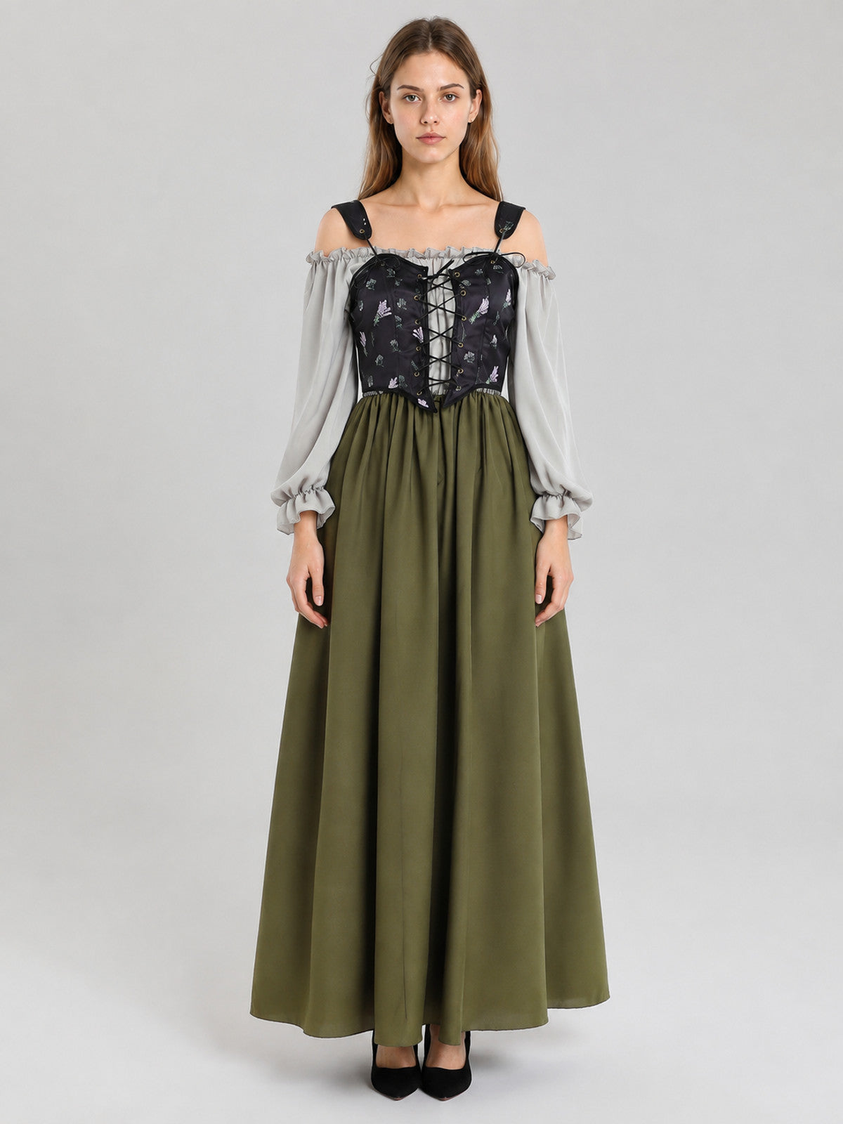 Carnival Costume with Long Dress and Vest on-model view