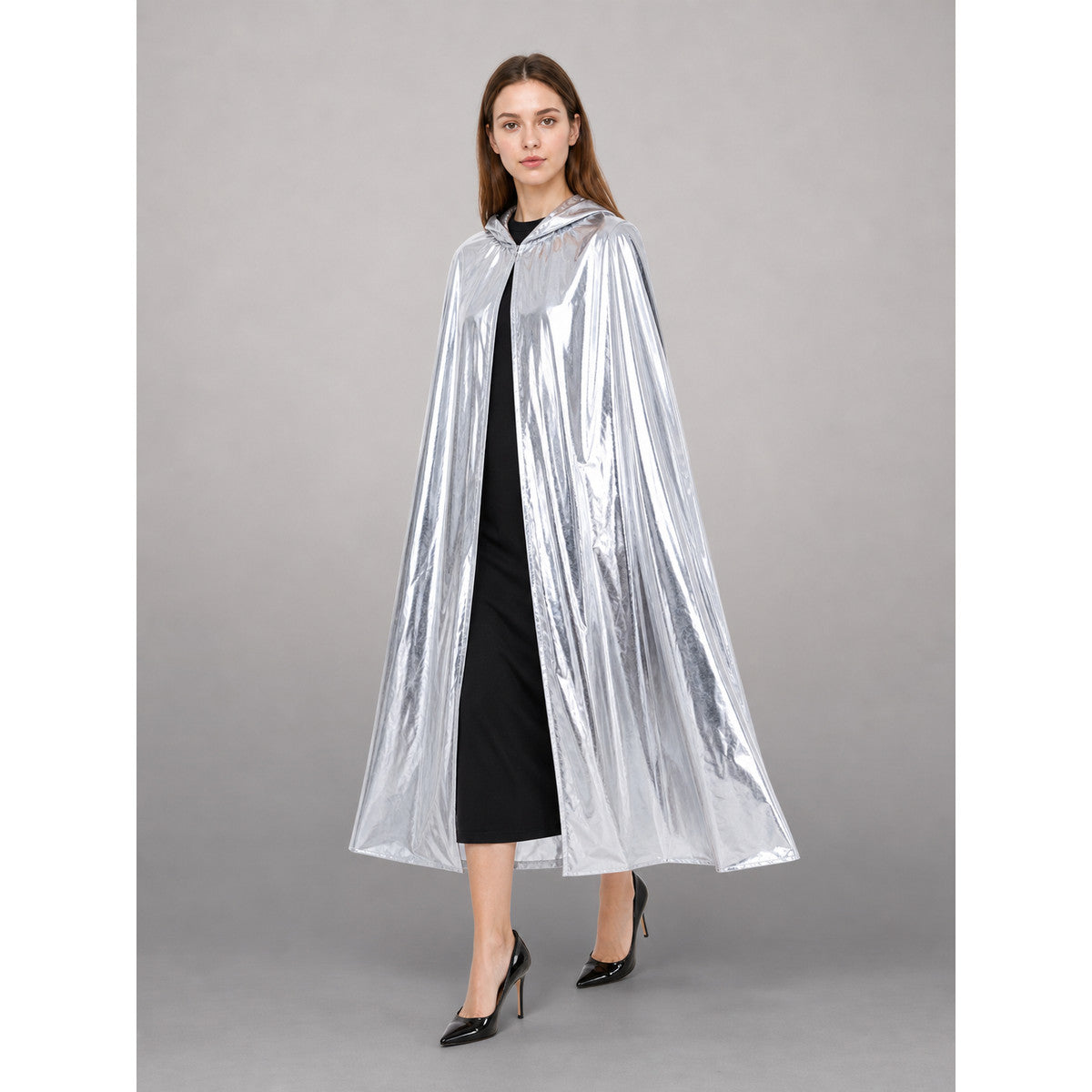 Silver Carnival Cloak with Hood front view