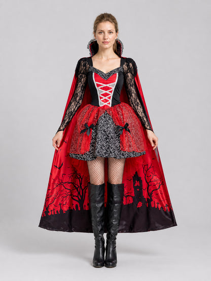 Vampire Costume with Cape, Gothic Dress on-model view