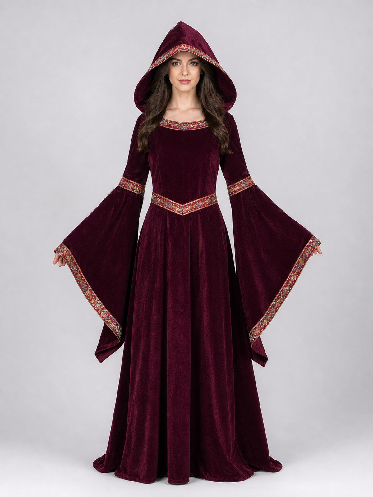 Burgundy Hooded Costume Robe front view