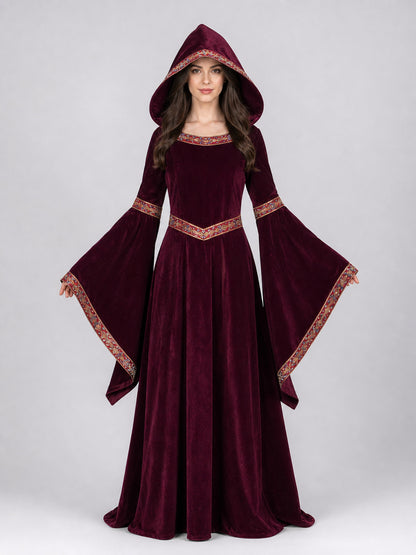 Burgundy Hooded Costume Robe front view