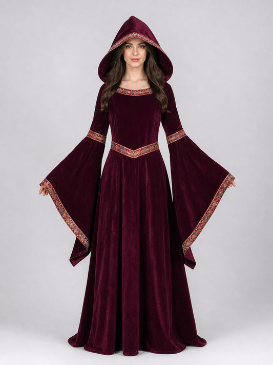 Burgundy Hooded Costume Robe front view