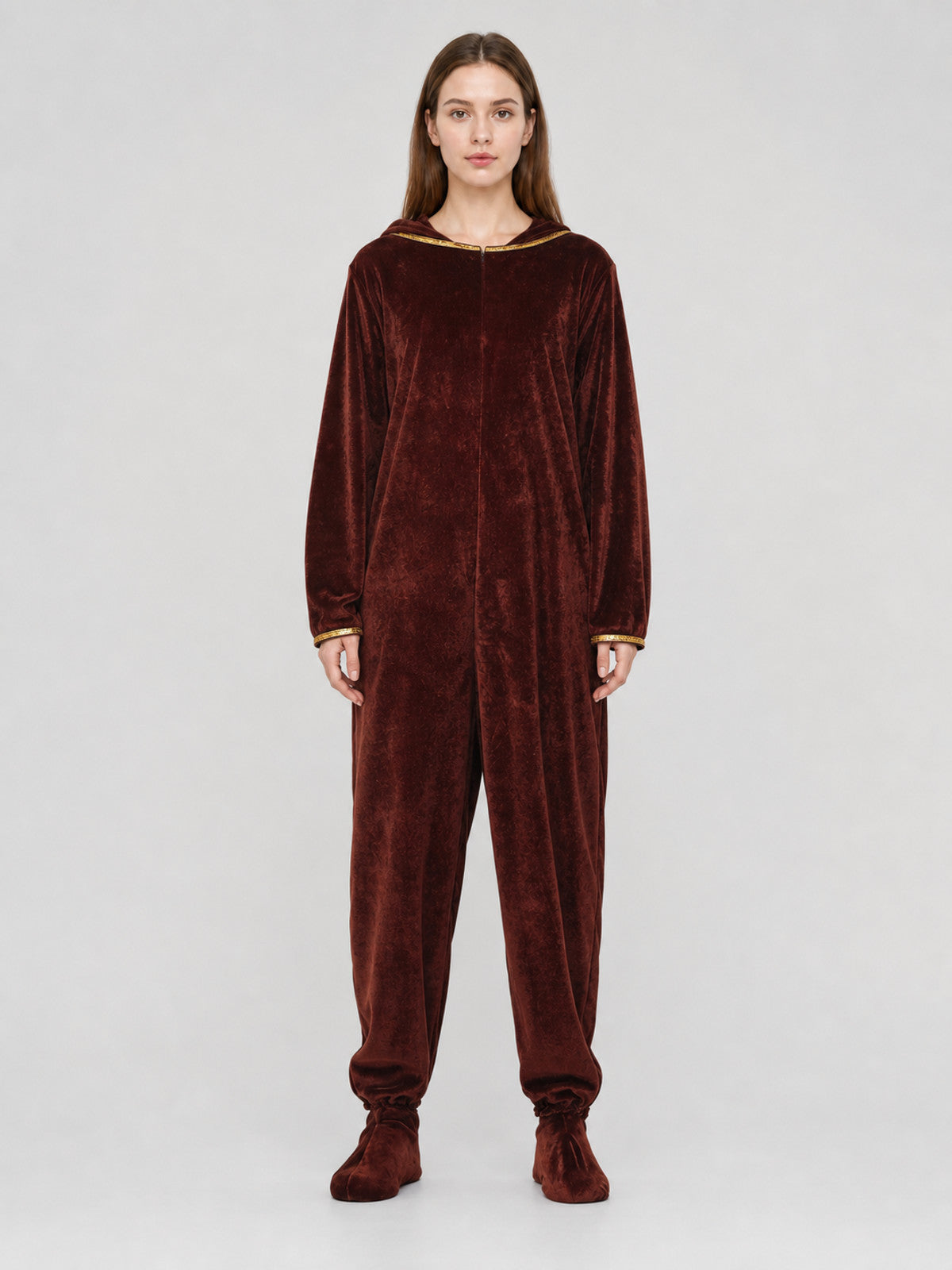 Dark Brown Bear Costume with Hood on-model view