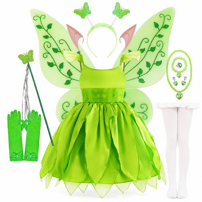 Disney Flower Fairy Dress Up Girls Cosplay Princess Dress Wings Halloween Elves Costume Carnival Party Tinkerbell Bell Dress - Color:Fairy 8