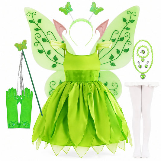 Disney Flower Fairy Dress Up Girls Cosplay Princess Dress Wings Halloween Elves Costume Carnival Party Tinkerbell Bell Dress - Color:Fairy 8