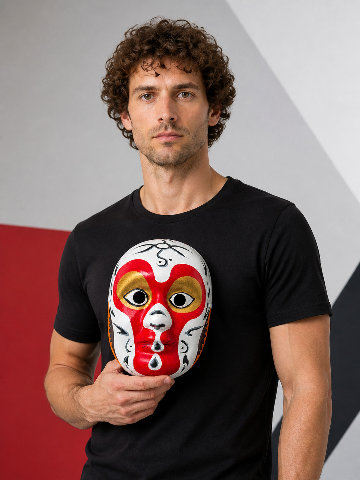 Carnival Mask with a Red-and-White Face for Halloween