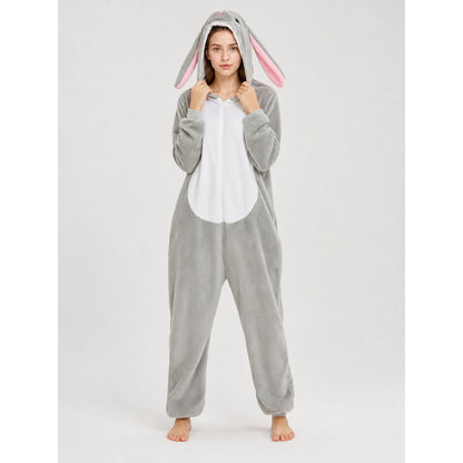 Gray bunny kigurumi with hood for sleep and costume use