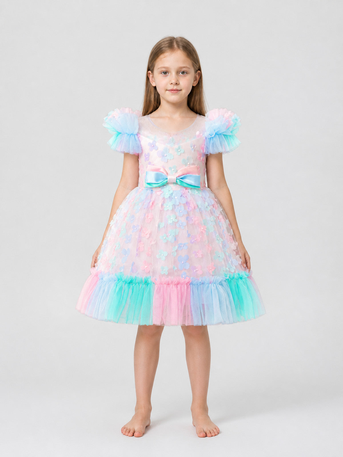 Festive Children’s Princess Dress with Tulle Skirt on-model view